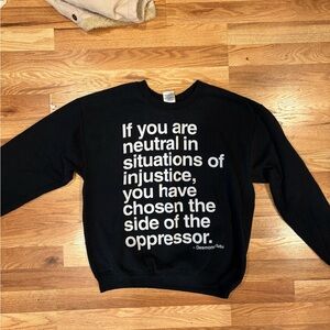 Gildan Black Crewneck Sweater with social justice statement